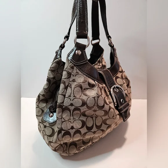 Vintage Coach Signature Soho Shoulder Hobo Bag Brown/Khaki Purse F15083 - Picture 3 of 16